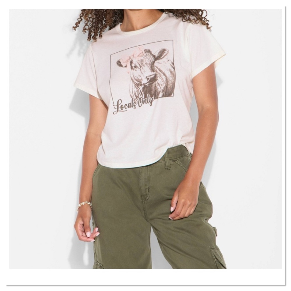 Women’s Locals Only Cream Graphic Tee with Cow Print Vinyl Threads